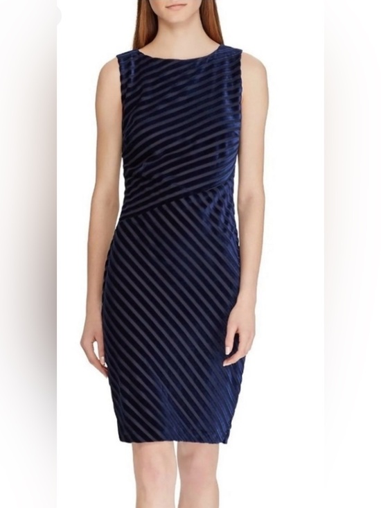 Ralph Lauren Dresses & Skirts - BNWT Lauren Sleeveless Navy Diagonal Velvet Stripe Sheath Dress